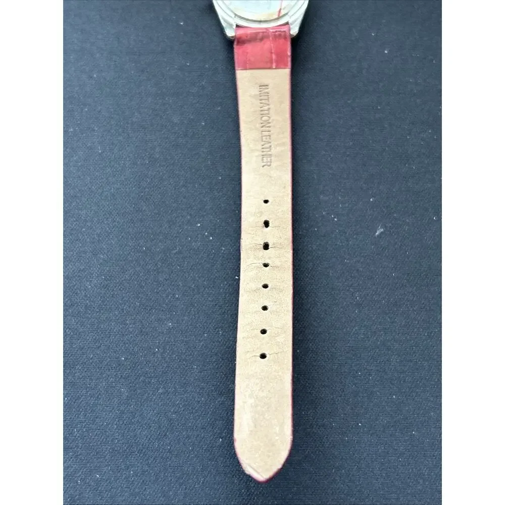 Silver Tone White Dial Red Band Women’s Quartz Watch